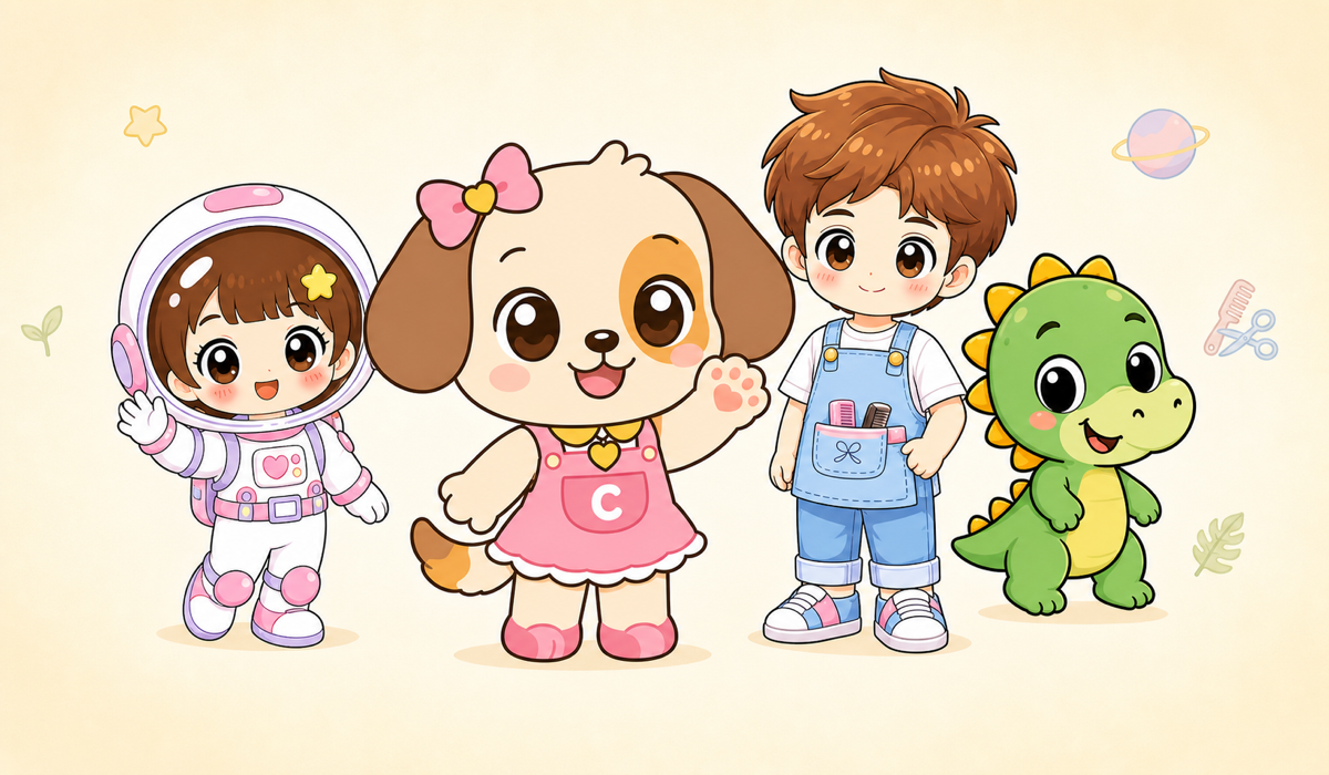 Carol, Astrid, Beto e Dudu, personagens da Coleção Primeiros Valores
